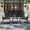 3 Piece Black Rattan Bistro Set with Beige Cushions and Glass Table